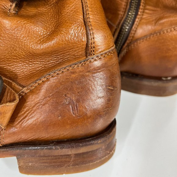 Frye Size 7 Cognac Brown Leather Short Engineer Boots Zippers - Picture 8 of 9